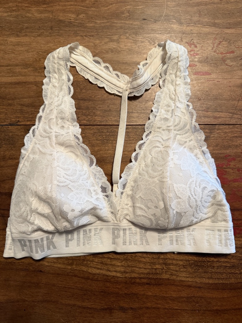 PINK Victoria's Secret Cream Lace Racerback Bralette